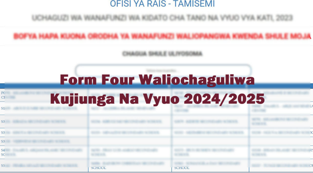 Form Four Waliochaguliwa Kujiunga Na Vyuo 2024/2025